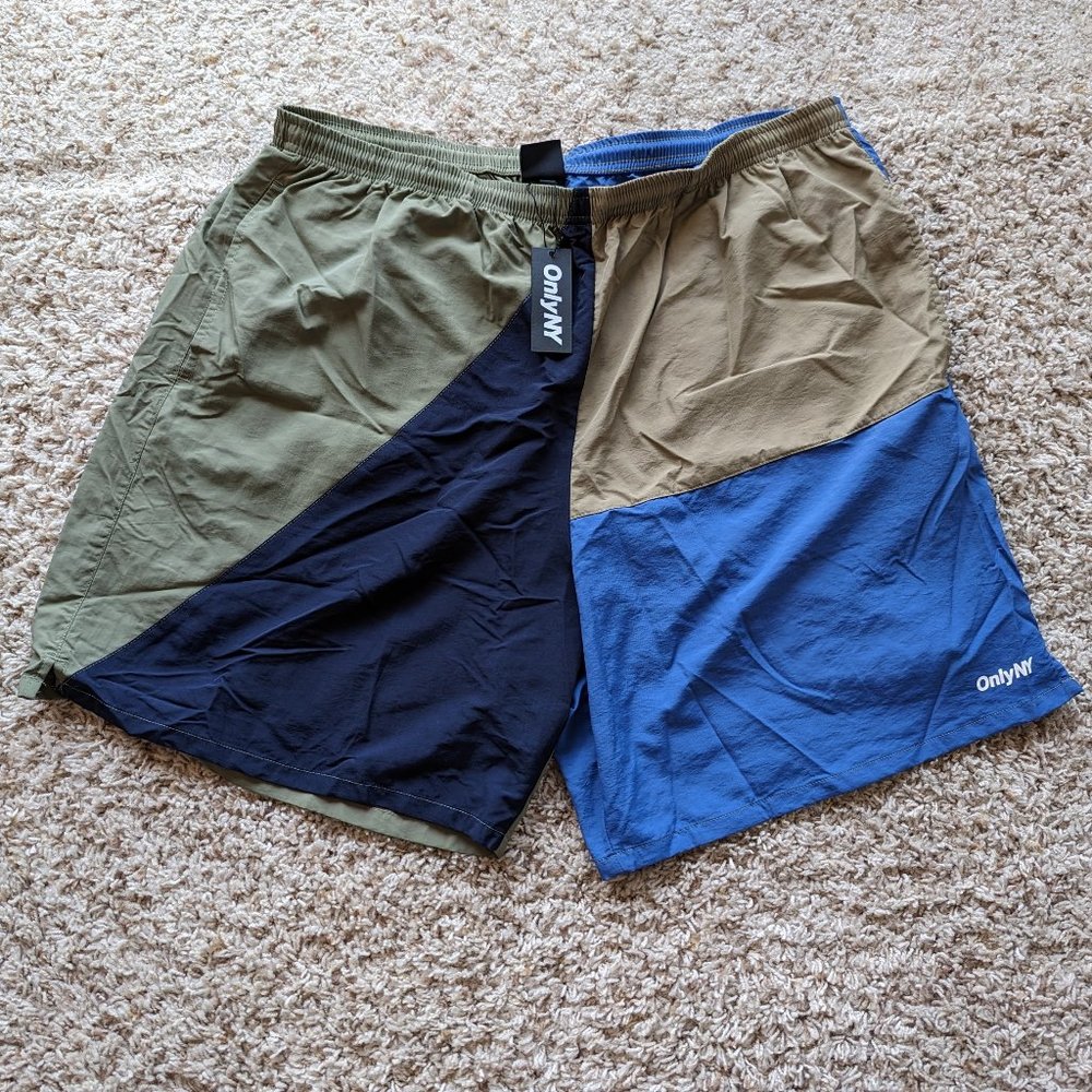 Only NY Colorblock Track Shorts - Terrain / XXL - NWT - Green/Navy/Blue/Tan
